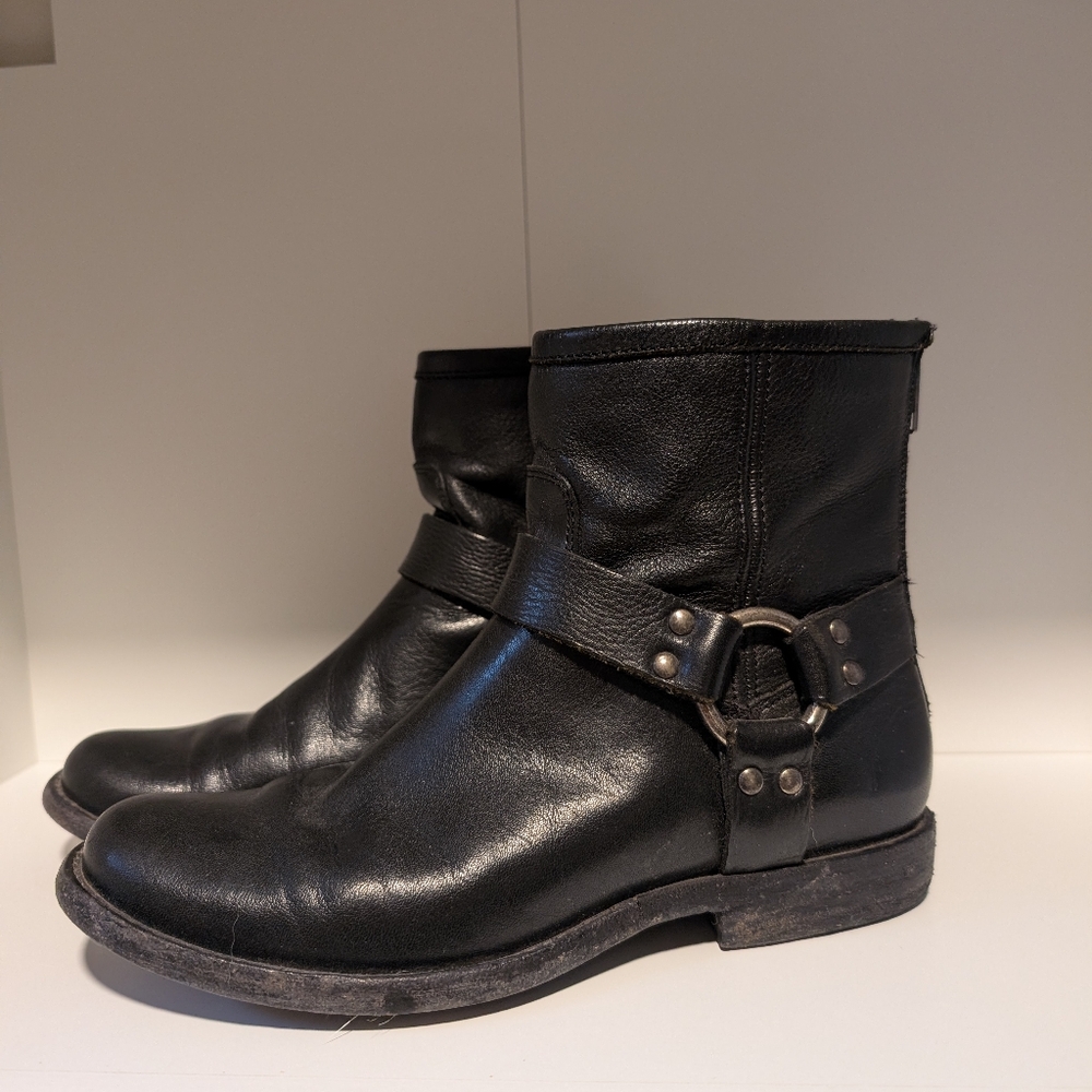 Frye Black Leather Harness Ankle Boots - Picture 9 of 9